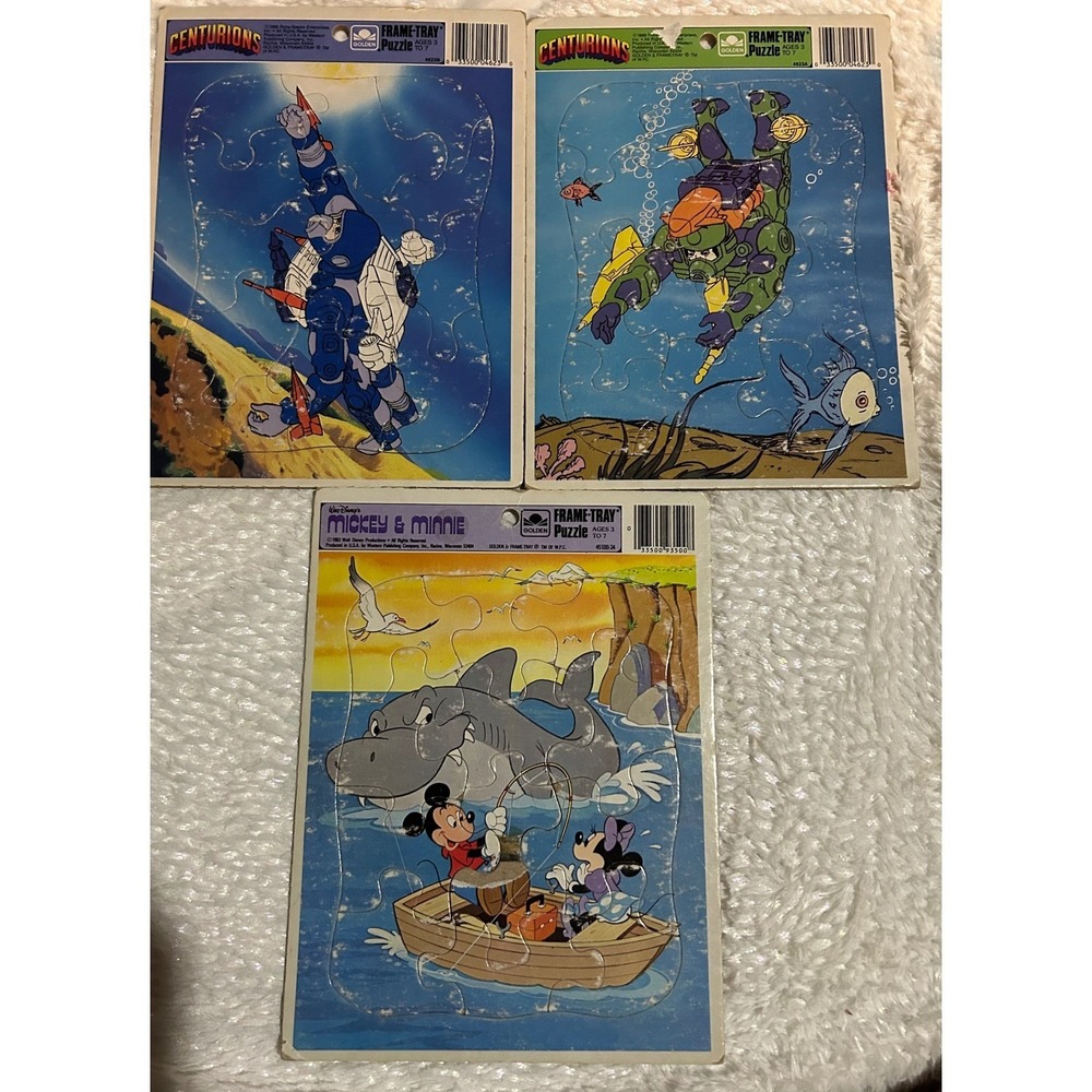 Vintage Golden Frame-Tray Puzzle Lot Centurions Mickey Minnie Mouse 1980s 3pc